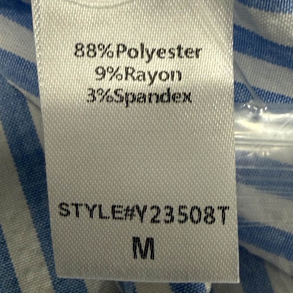 Pomander Place Blouse Womens Medium Blue White Stripe Puff Sleeve Ruffle Neck - Picture 7 of 9